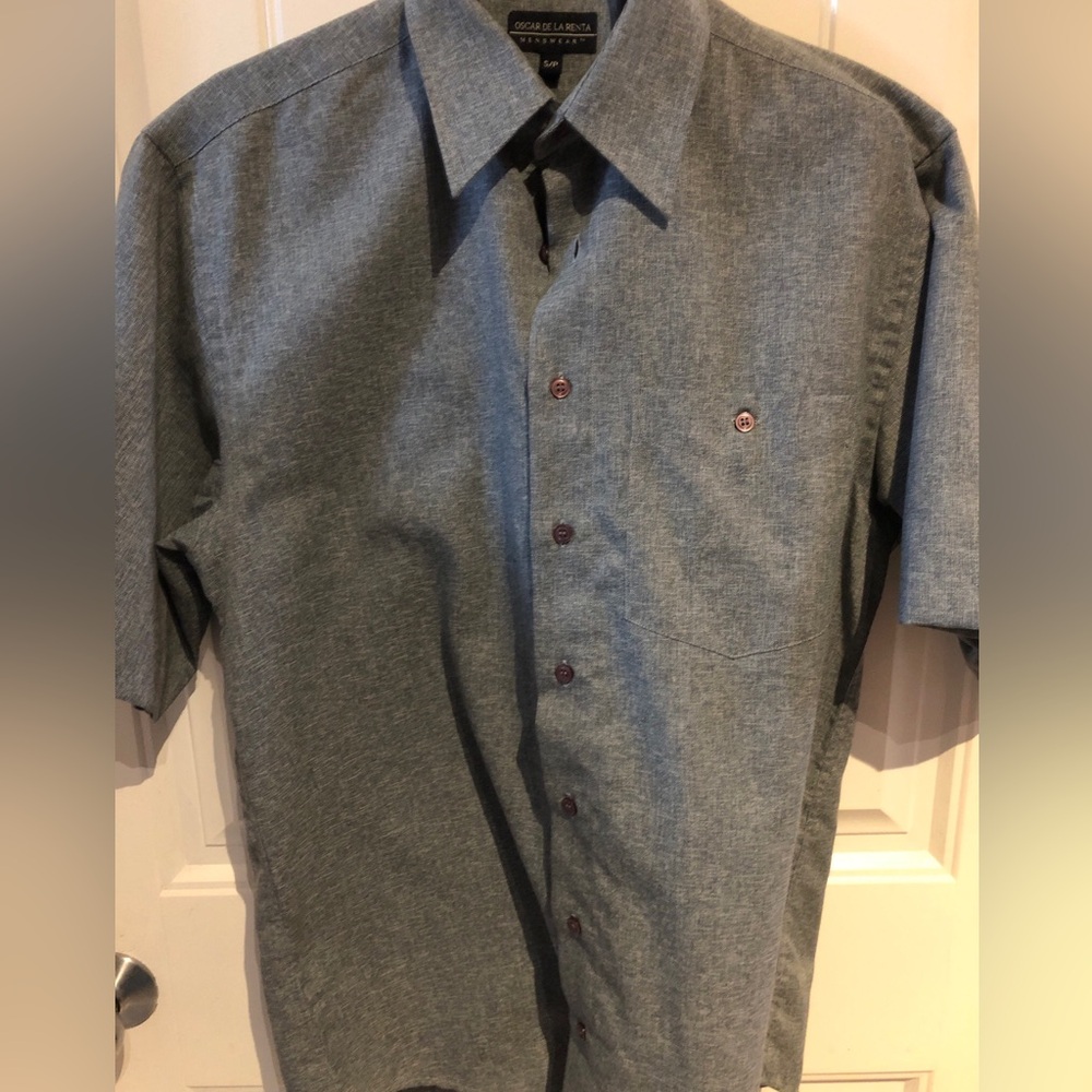 Oscar De La Rents Short Sleeve Men’s Grey Button Up Authentic Shirt size sp